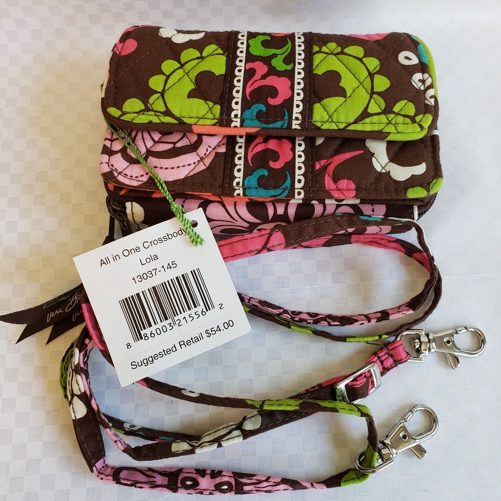 Vera Bradley All In one Lola Quilted Brown and Pink Crossbody Bag - NWT
